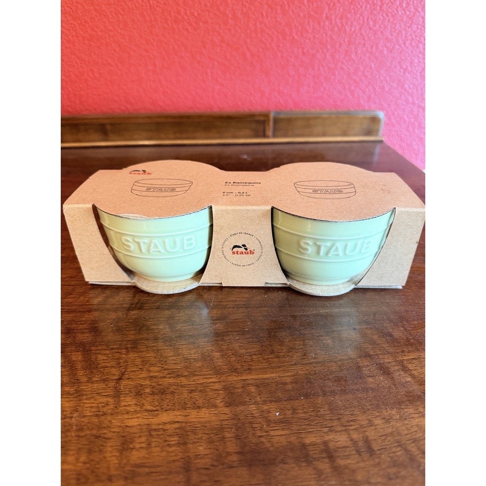 NEW Staub 2 pc Ramekin Bowl Light Green .25 Qt, 3.5"